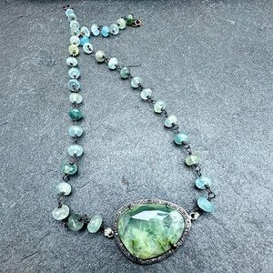 Handmade diamonds Prehnite Moss Aquamarine necklace